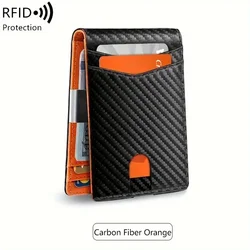 Sleek Men's RFID - Blocking Minimalist Wallet - Compact Card Holder with Large Capacity (Orange)