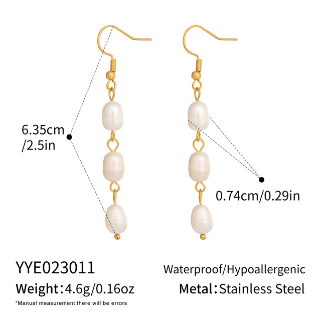 c.citybeauty – boucles d'oreilles élégantes en perles naturelles pour femmes, longue chaîne, en acier inoxydable plaqué or 18 carats, bijoux quotidiens