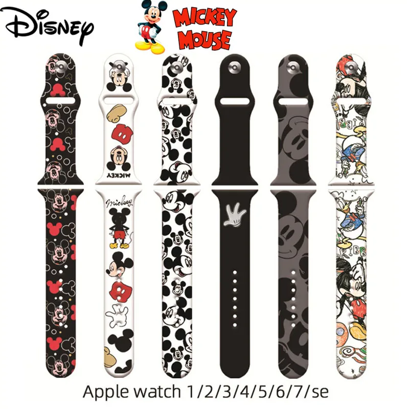 

Disney Mickey Cartoon Silicone Strap For Apple Watch Band 41mm 45mm 44mm 42mm 40mm 38mm Bracelet For iWatch SE 7 6 5 4 3 2 1