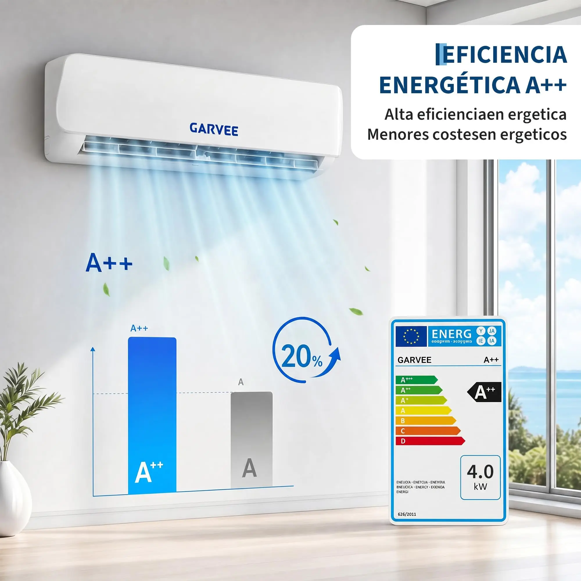 Climatiseur central split 12000 BTU – Chauffage et refroidissement puissants, Inverter ultra-silencieux, Montage mural, Contrôle WiFi/par application, Minuterie, Pompe à chaleur, R32, Économie d'énergie, Idéal jusqu'à 110 m² 1