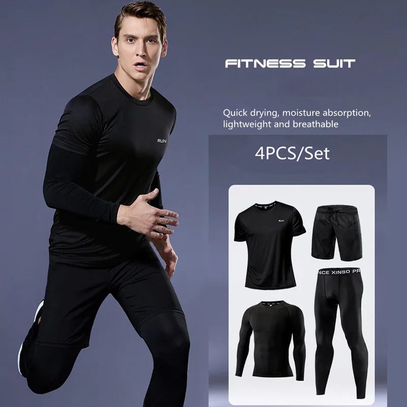 2022 Men Sportswear Compression Suits Breathable Gym Clothes Man Sports Joggers Training Gym Fitness Tracksuit Running Sets 4XL