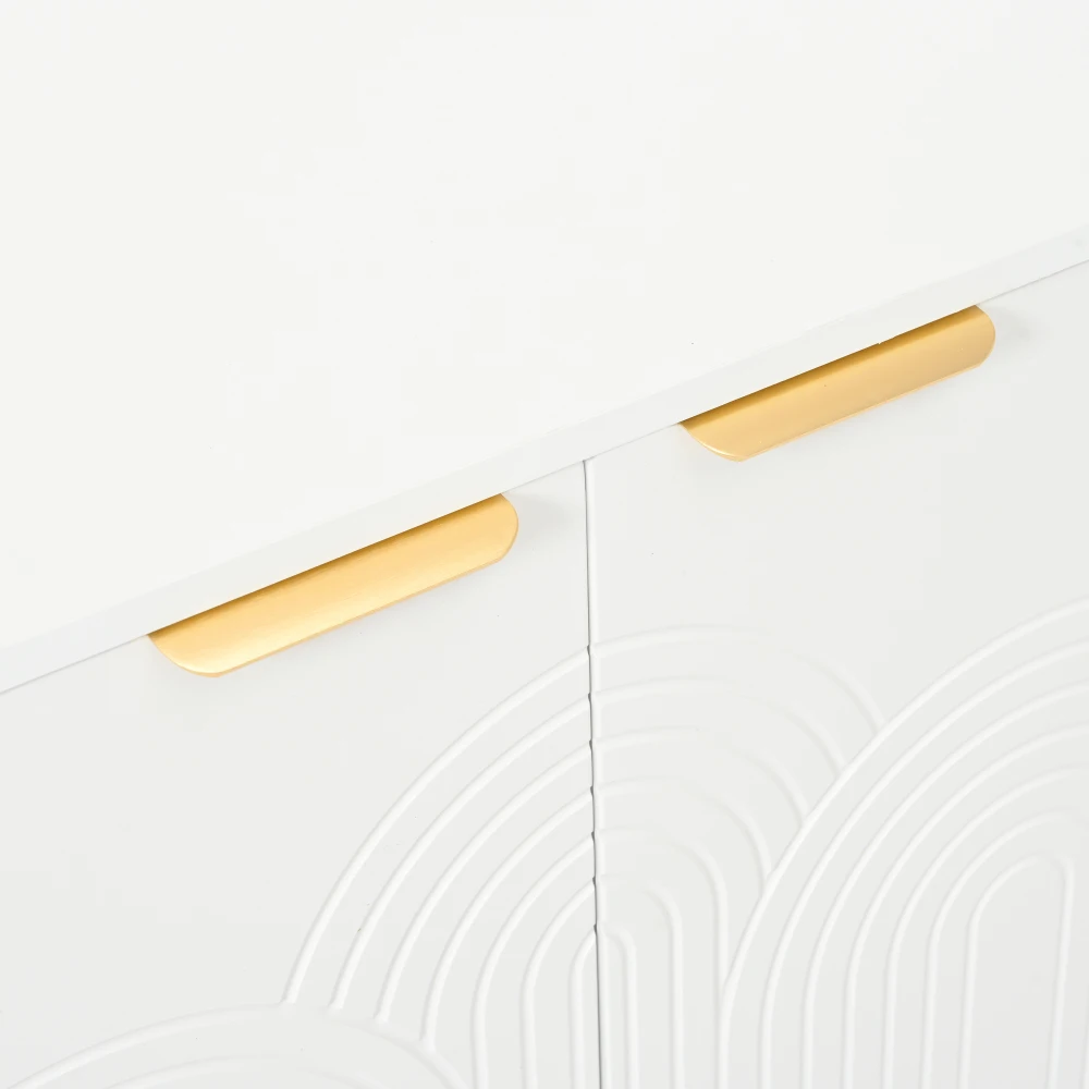 PINGGO Sideboard Wohnzimmer-Kommode mit 4 Türen, goldfarbenen gebürsteten Griffen und Hochglanz-Tischbeinen, Kommodenschrank, Weiß – Detail 19