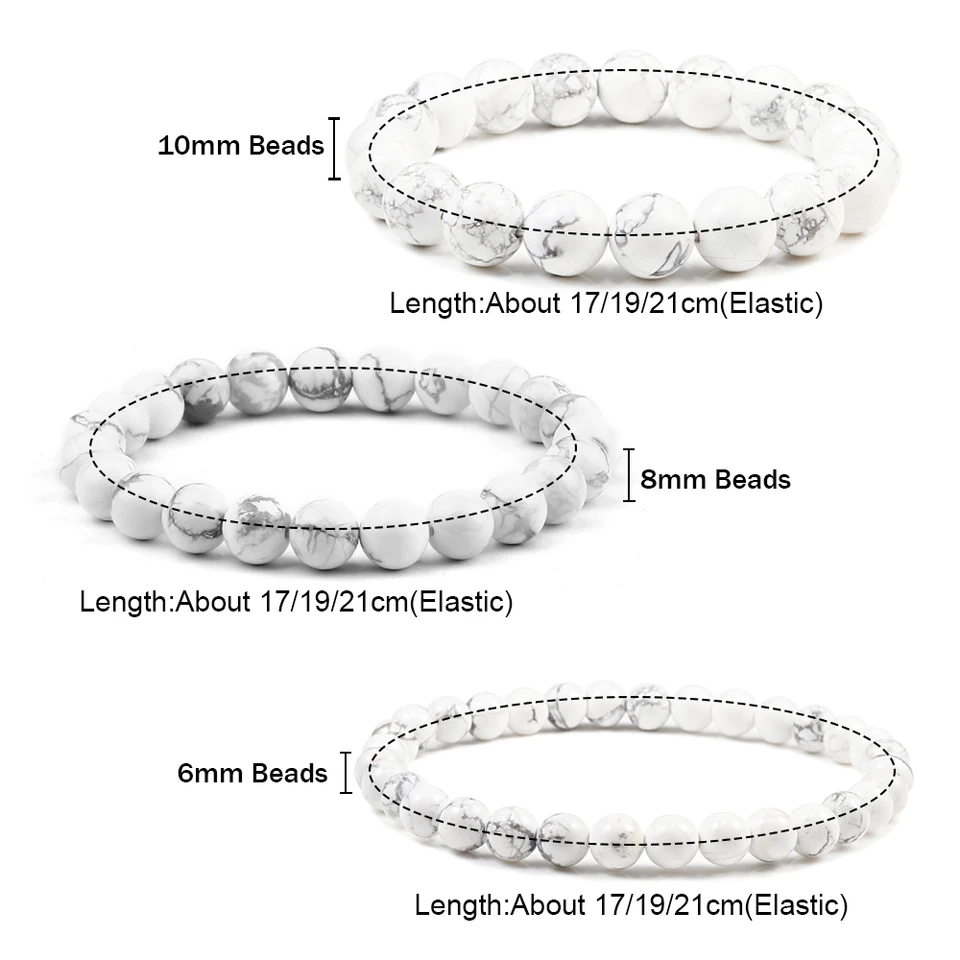 Braccialetto Elasticizzato In Howlite Naturale Con Croce E Strass - 8 Mm, Lunghezza 19,1 Cm, Unisex, Regalo Alla Moda