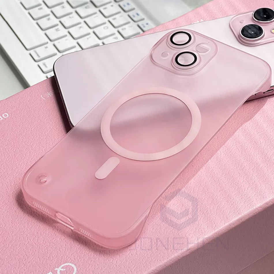 Ultra-Thin Magnetic Frameless Matte Clear Case with Translucent Frosted Lens Cover