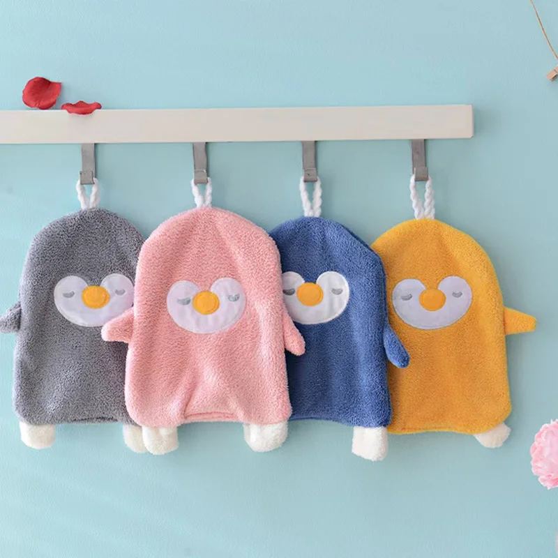 

Penguin Hand Towels Padded Animal Soft Coral Children's Quick Dry Wipe Towel Kitchen Handkerchief Absorbent Baby Accessories