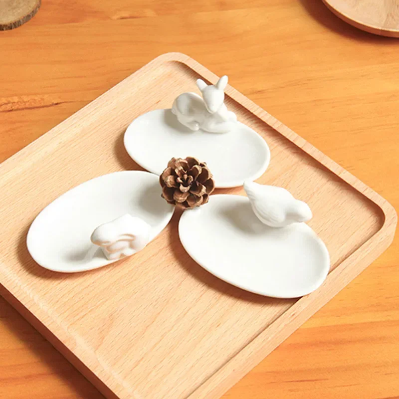 Zakka cooking tools Mini birdie rabbit deerlet dishes plates Animal pure white ceramic tray Home decoration tableware t49 1pcs