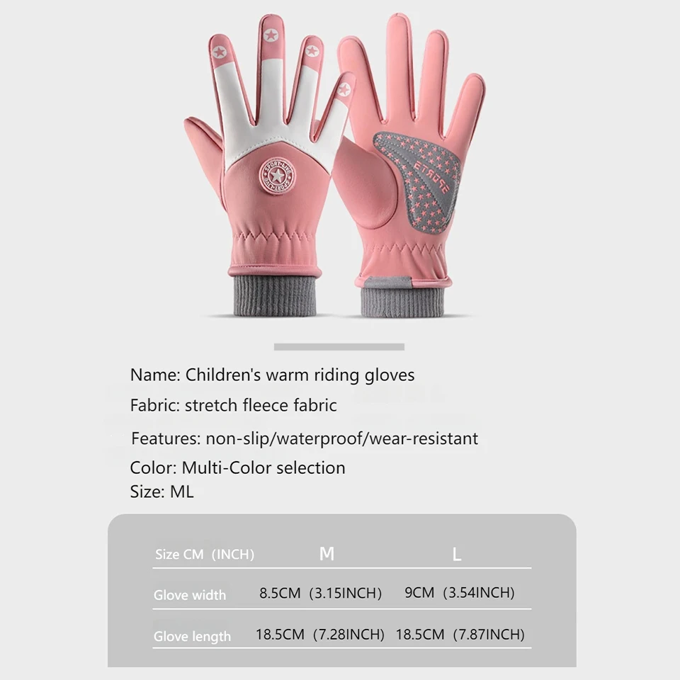 GTUBIKE Autumn Winter Cycling Gloves Children 5 to 12 Years Old Boys Ski Gloves Girls Skateboard Warm Kids Non-slip Thick Gloves