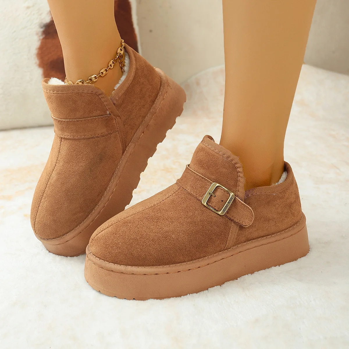 2025 Fashion Female Shoes Clogs Platform Slip-on Round Toe Winter Dress New Slip on Flock Cow Suede Rubber Ankle Platform Boots