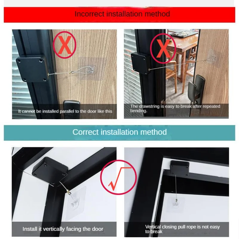 Automatic Door Closer 500g-1000g Tension Punch-Free Adjustable Door Closing Device door closer