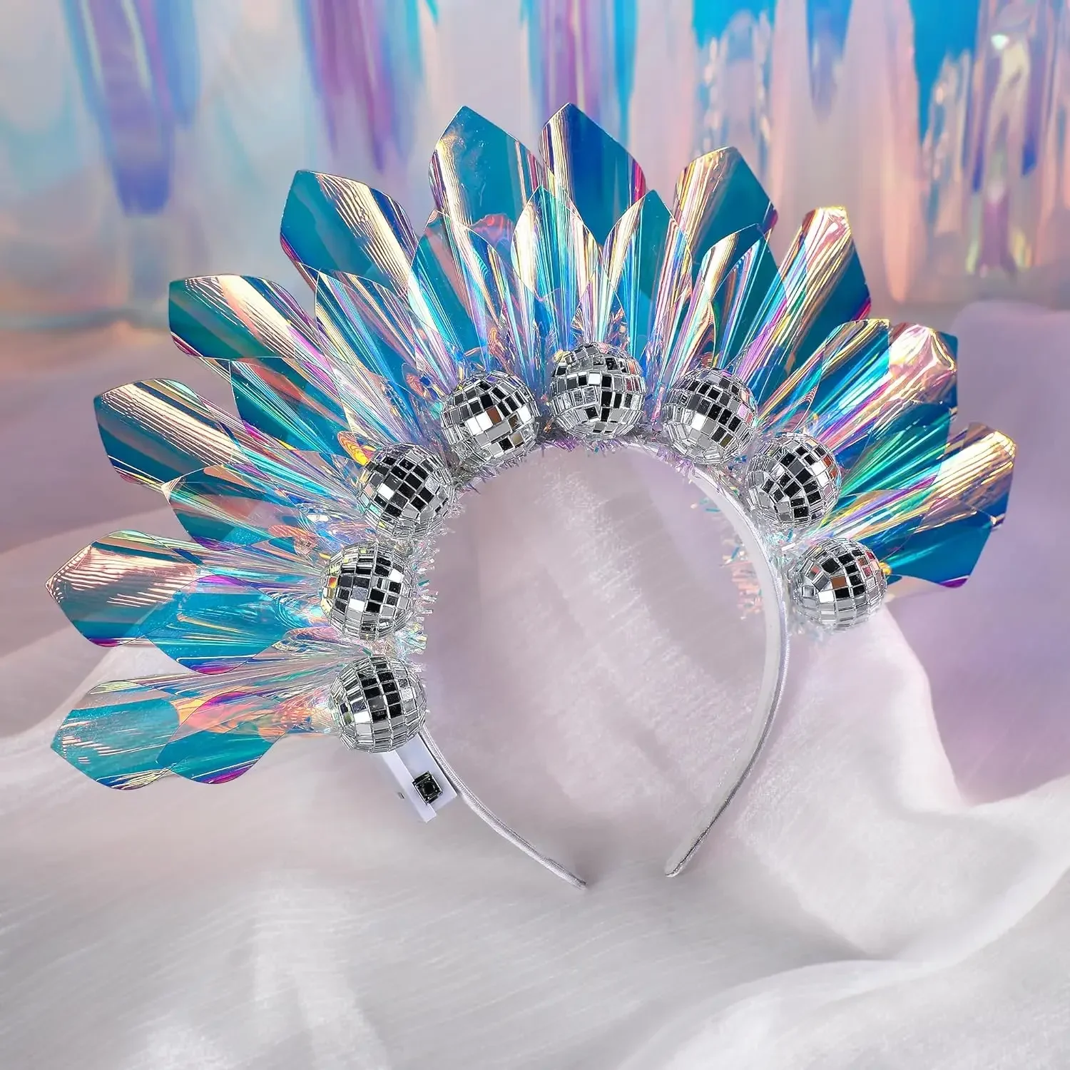LED Glowing Disco Ball Laser Headand Light Up Crown Tiara 