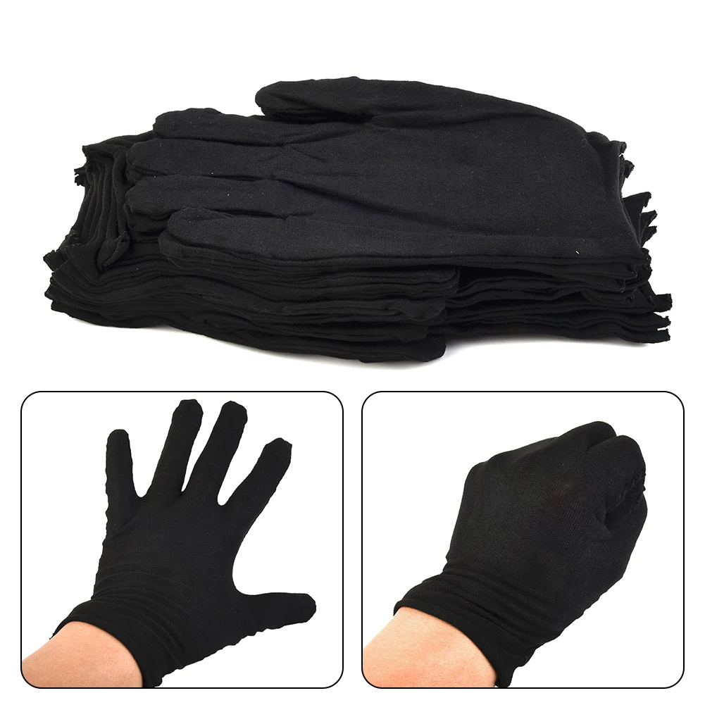 Black Cotton Gloves Soft Large Sensitive Cleaning Dry Moisturizing Hand Protection Household Protective Gloves Kitchens 12Pairs