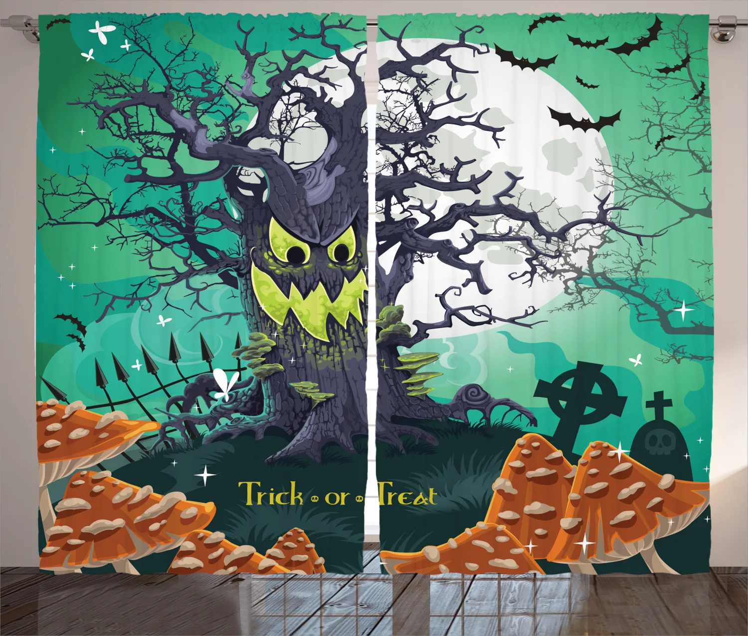 Halloween Curtains Trick or Treat Dead Forest Spooky Satin Fabric Drapes for Living Room Bedroom 2 Panel Window Set | Дом и сад