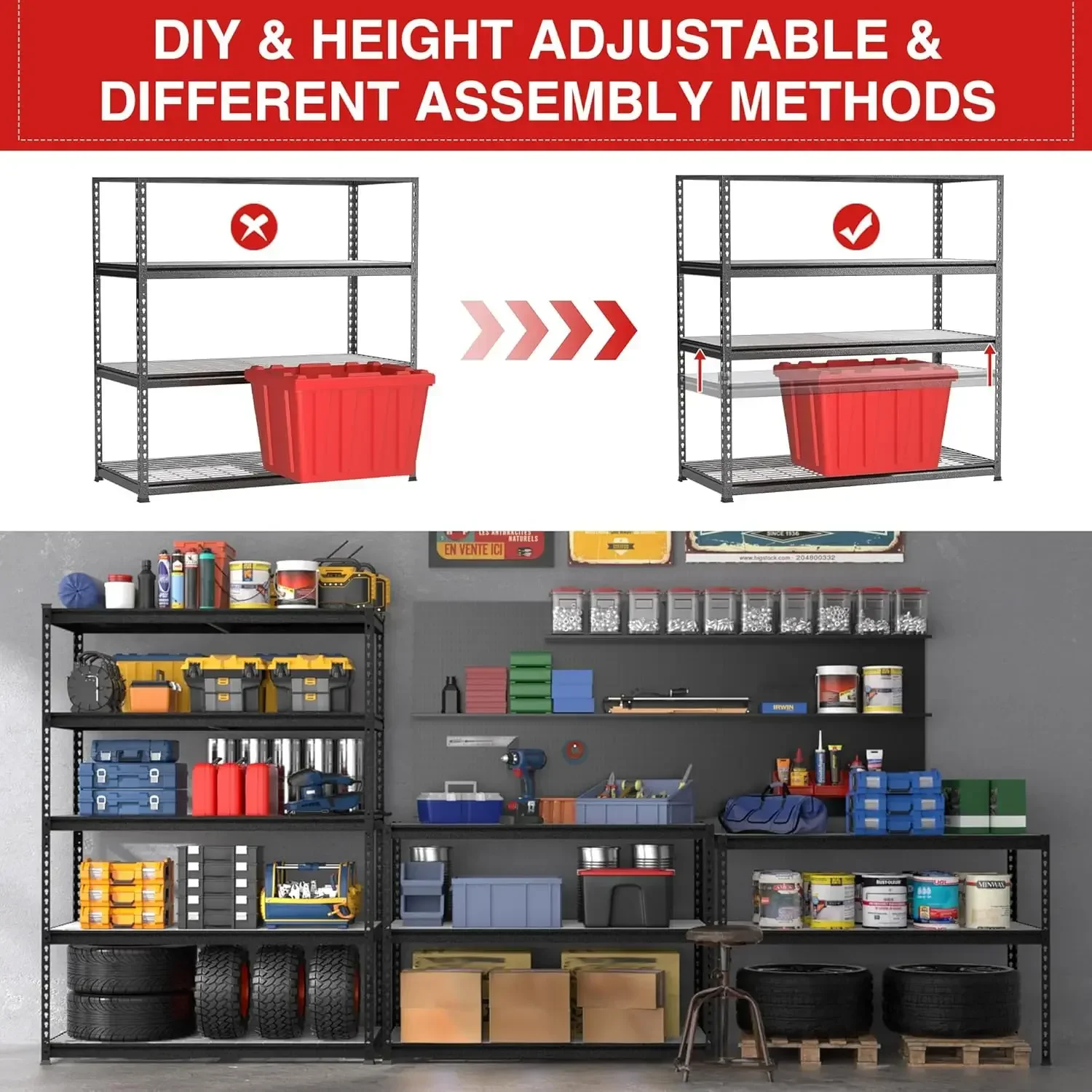 4000LBS Heavy Duty Shelving 48”W X 24”D X 72”H 5-Tier Storage Shelves Adjustable Metal Shelving Garage Shelving for Basement 5