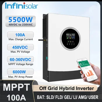 Infinisolar 5.5KW 6.2KW Hybrid Solar Inverter Build In WiFi Off Grid Photovoltaic Inverters 100A MPPT 48V To 230V Dual AC Output
