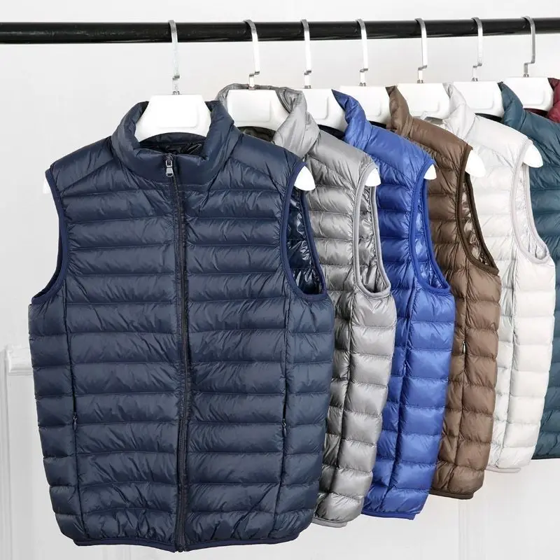 Men 90% White Duck Down Vest Ultra Light Duck Down Vest Jacket Autumn Winter High collar Sleeveless Coat