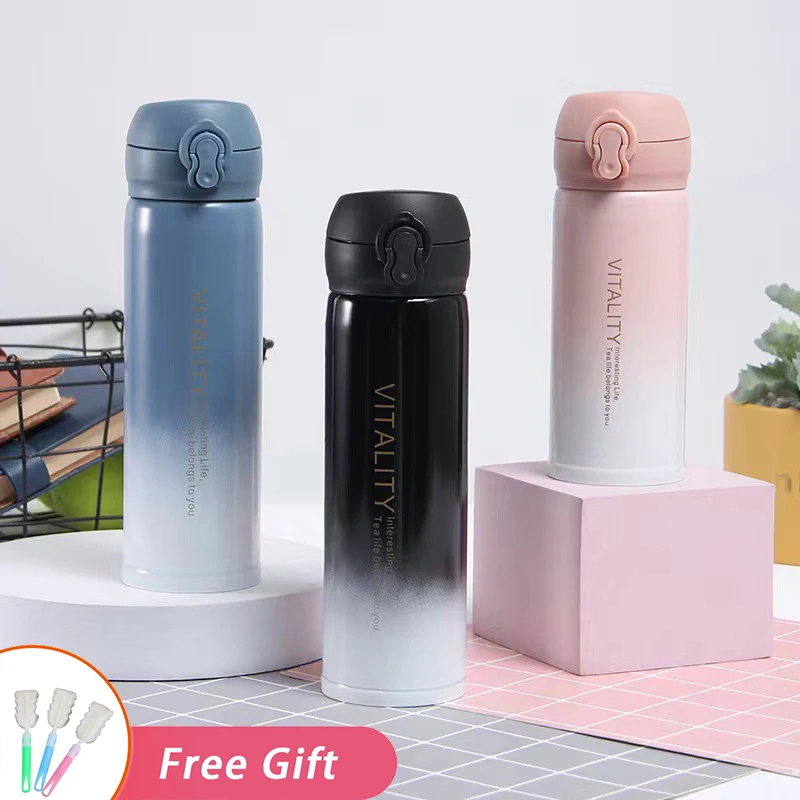 Kids Water Bottle with Straw Insulated Stainless Steel Thermos Hot Coffee  Mug Vacuum Flasks Leakproof Insulated Tumbler Drinks - AliExpress