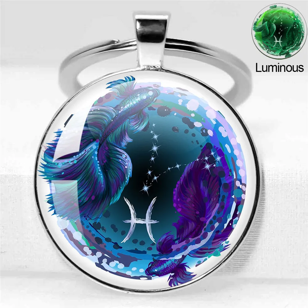 Portachiavi Zodiacale Luminoso Con 12 Costellazioni - Glow In The Dark In Vetro - Regalo Unisex