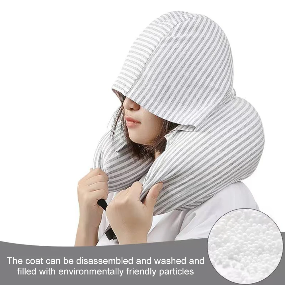 Stuffable Neck Pillow Hooded Neck Pillow Multi-Function Travel with Hood Case for Airplane Long Flight