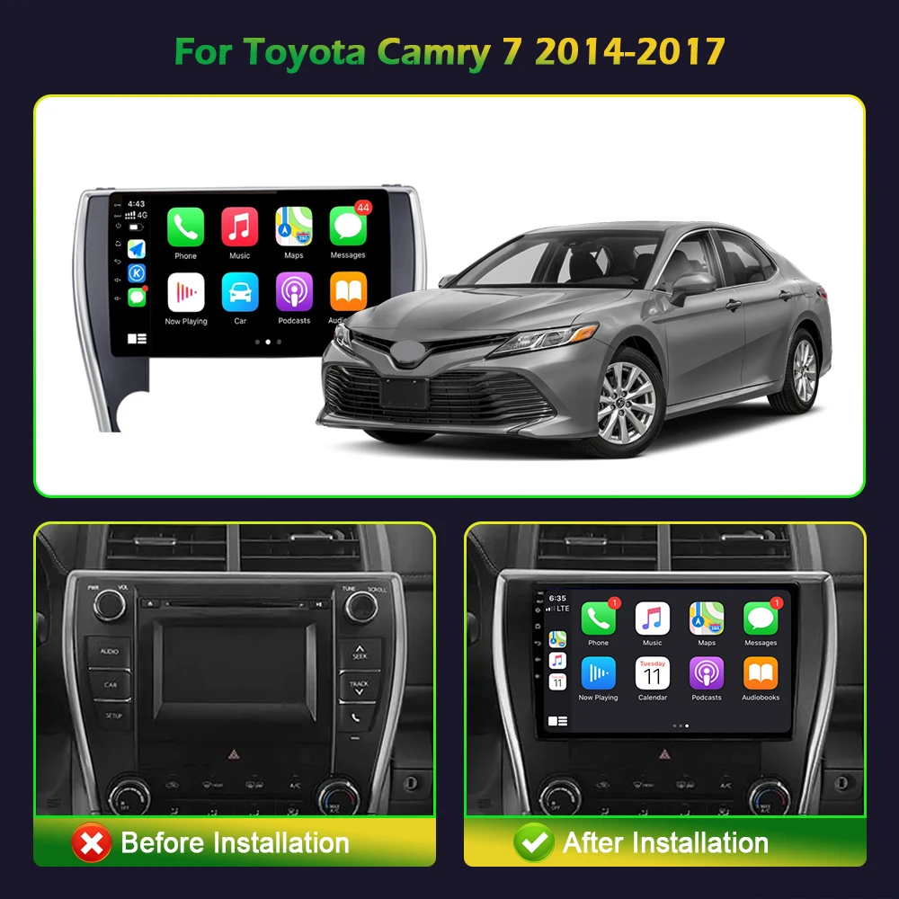 Android 13 For Toyota Camry 7 XV50 2014 - 2017 Car Radio Multimedia Navigation Navigation 4G GPS CarPlay Head Unit Screen