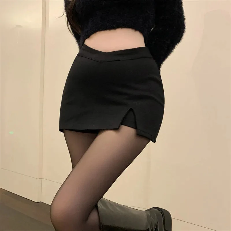 

Gidyq Women Sexy Split Shorts Skirt Summer Korean High Waist Office Ladies Mini Skirt Fashion Casual Black A Line Skirts New