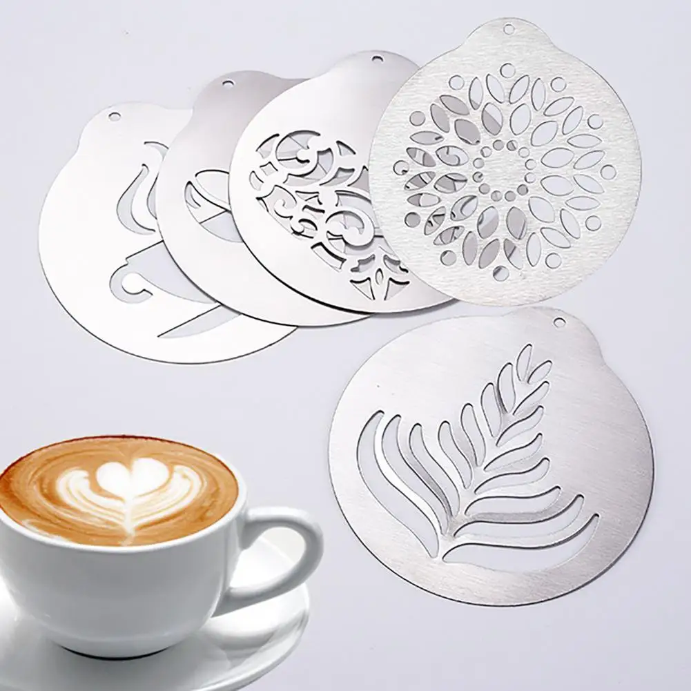 1/5pcs Coffee Stencils Fancy Coffee Printing Model Foam Spray Cake Stencils Coffee Drawing Cappuccino Mold Powdered Sieve Tools