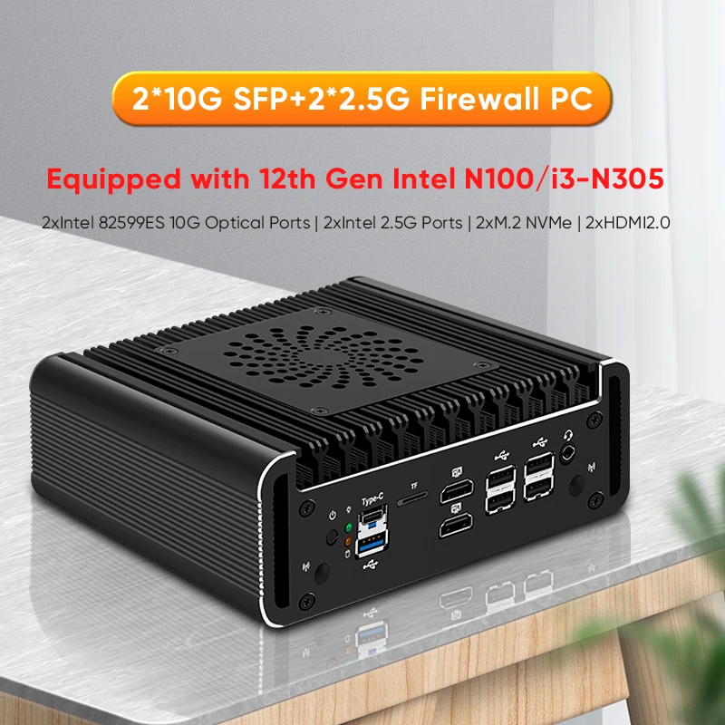 Fanless Intel I3 N305 N355 Industrial Mini PC Micro Firewall Appliance, 2 *i226 LAN Ports 2x10G SFP+ Home Network Pfsense Pc 2