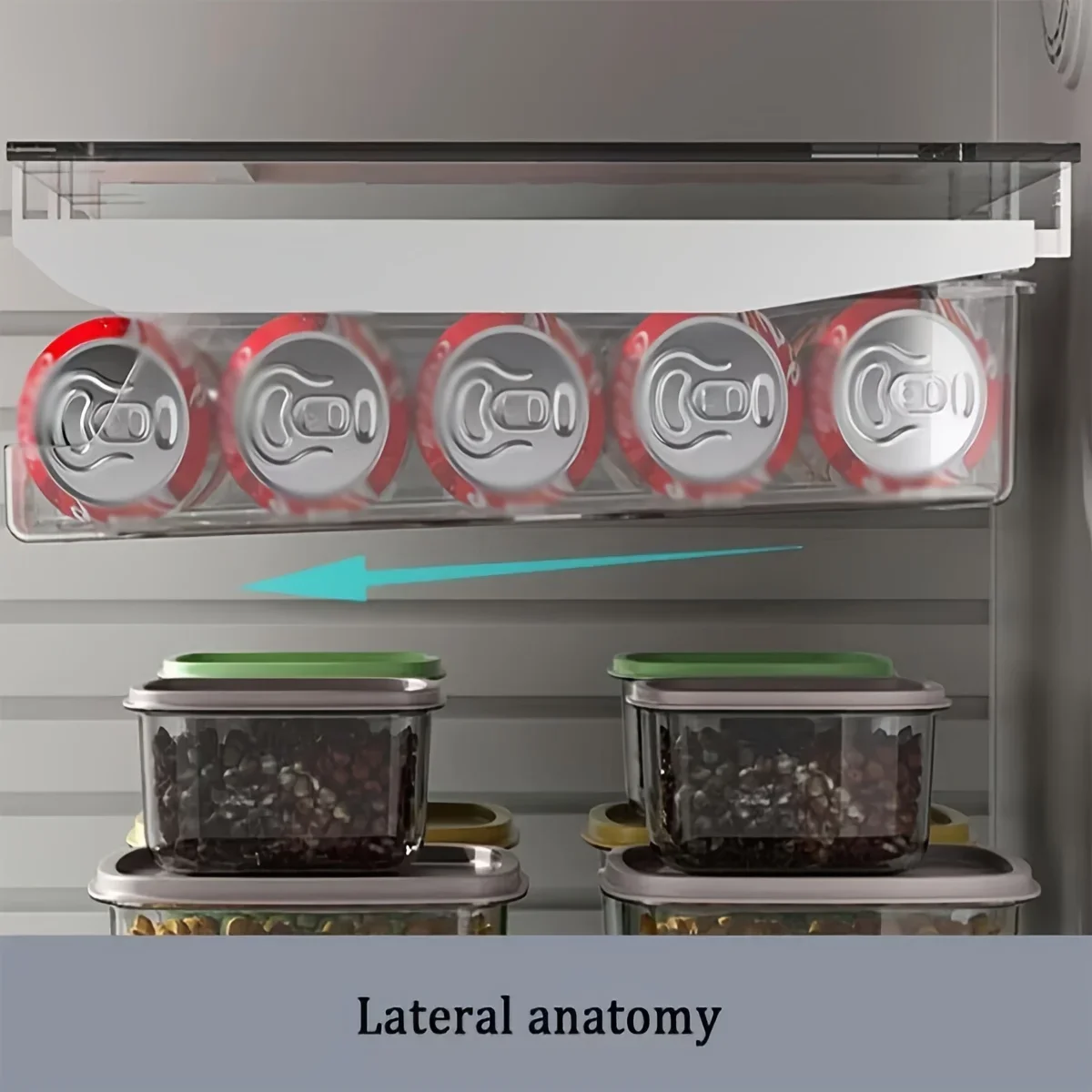1pc Hanging Beer and Beverage Storage Rack,Rolling Refrigerator Transparent Storage Box,Kitchen Can Organizer 4