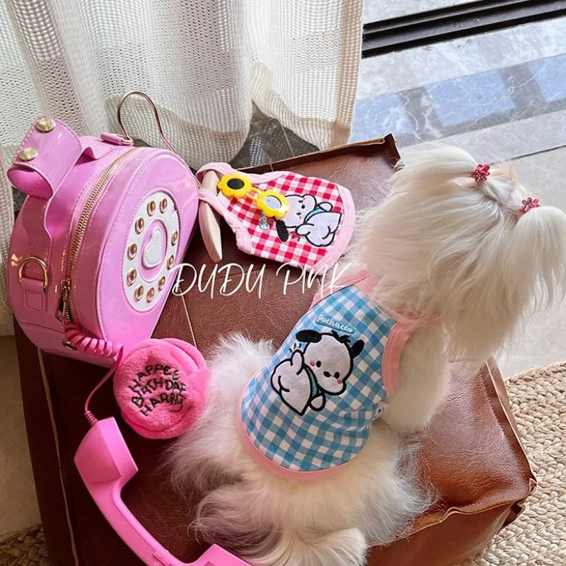 

Anime Plaid Pet Clothing Cartoon Dog Clothes Vest Small Dogs Sweet Soft Shirt Casual Suspenders Costume Spring Summer Wholesale