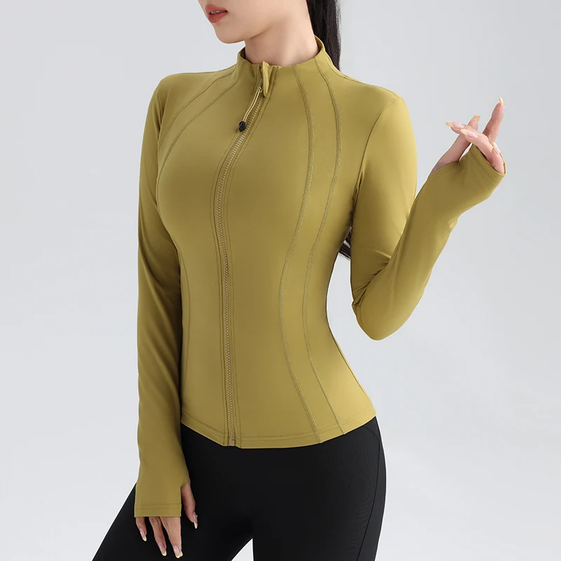 Top de Yoga con cremallera completa para mujer, chaqueta de Fitness para correr, ajuste elástico, Top de manga larga con cuello redondo, ropa deportiva para gimnasio - Imagen 3