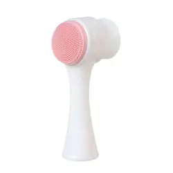 Dual - Sided Silicone Facial Cleansing and Exfoliating Brush with Soft Bristles (Pink)
