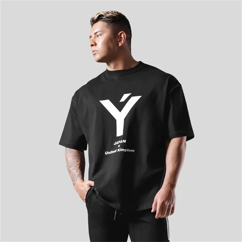 Green Summer Oversize Gym Accessories Fitness Sports Men's Short Sleeve T-shirt Fashion Casual Cotton Loose Elasticity Tees Tops 3