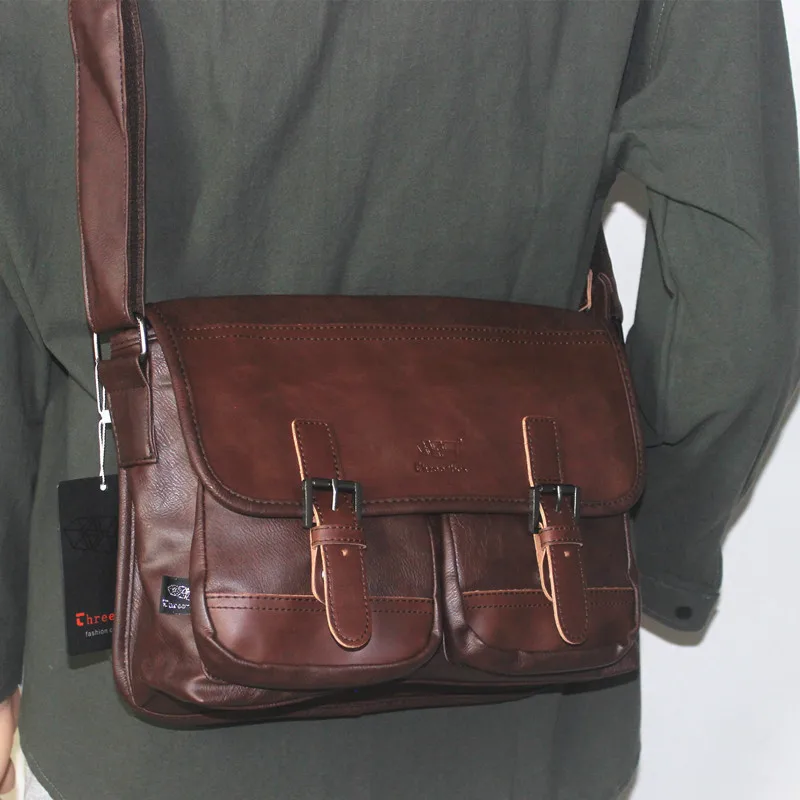 Bolso de hombro de cuero PU Vintage para hombre, bandolera de viaje multifunción, gran capacidad, mensajero, ipad