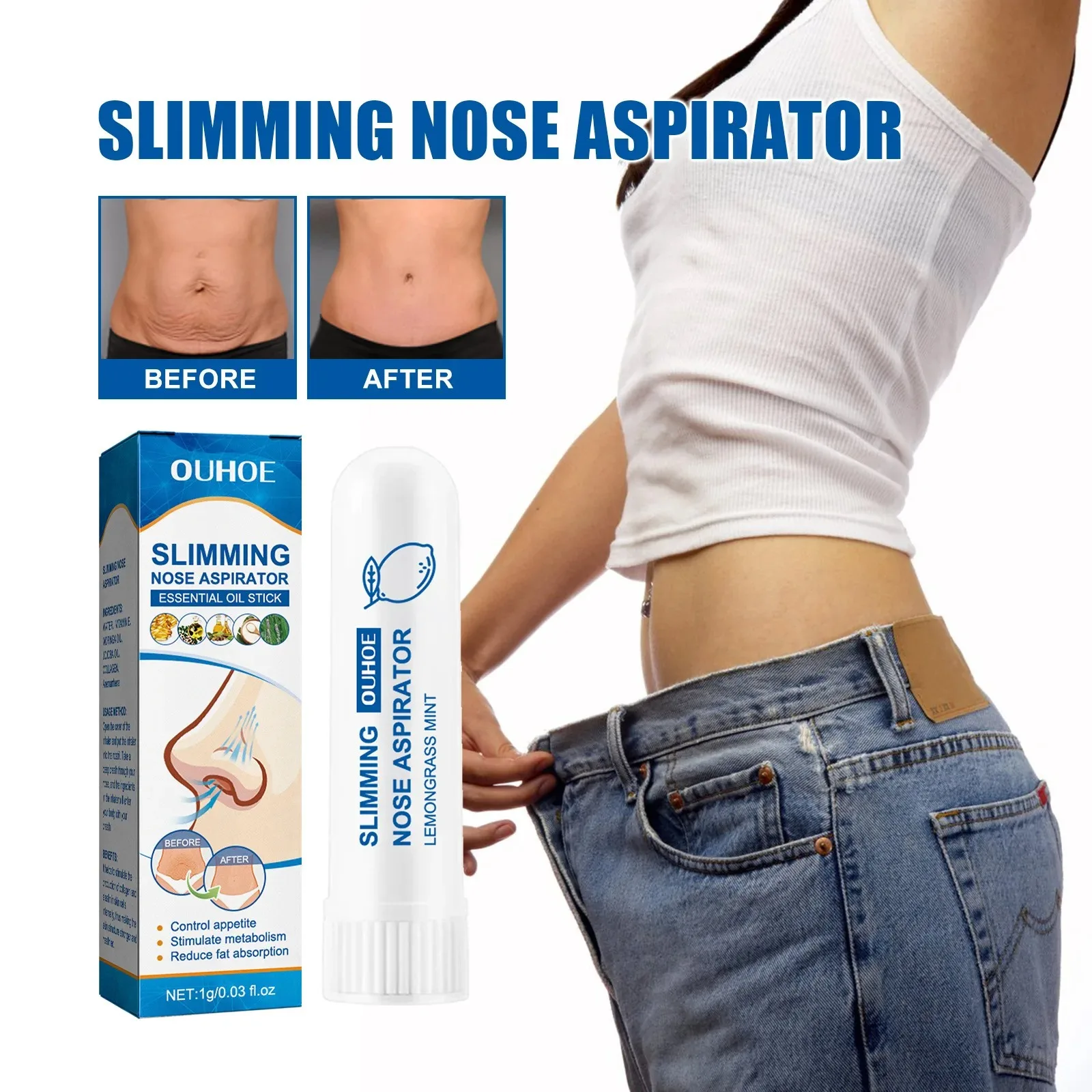 Neseinhalator for slanking, kroppsavgiftning, aromaterapi, fettforbrenning, vekttap, forming, fasthet, stram pust, nesepinne_voghion.com