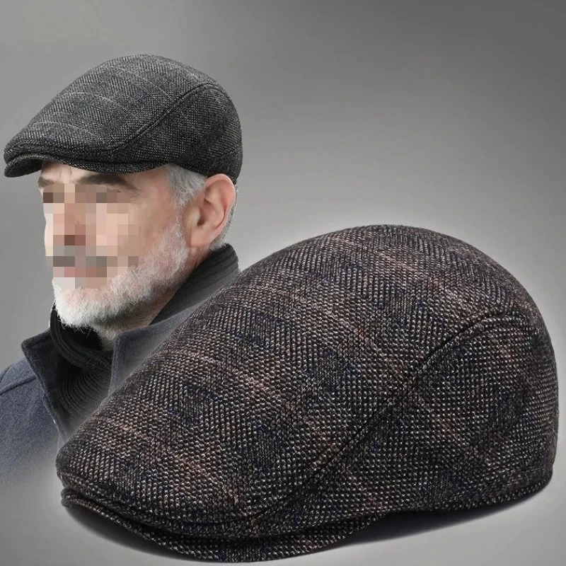 Men's Cotton Plaid Berets Caps for Men Women Middle-Aged Autumn Winter Hats Boina Herringbone Baker Tweed Boy Hat beret hat,woolen beret
