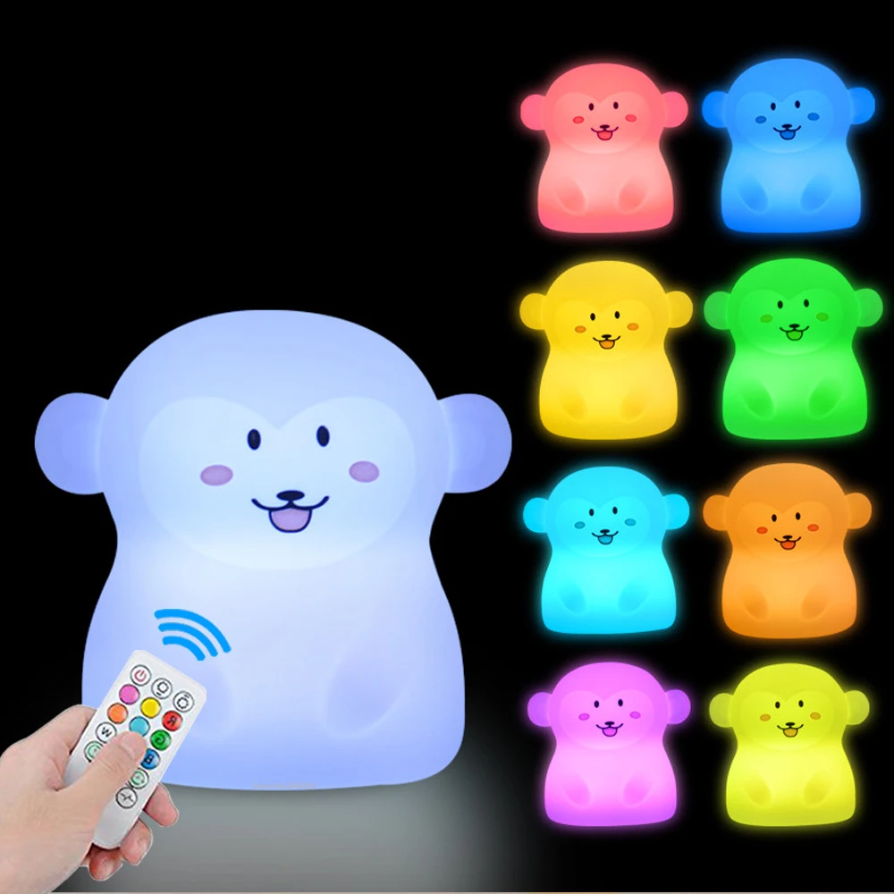 Touch Sensor Rabbit Night Light Remote Control 9 Colors LED Dimmable Timing Rechargeable Silicone Animal Lamp for Kids Baby Gift