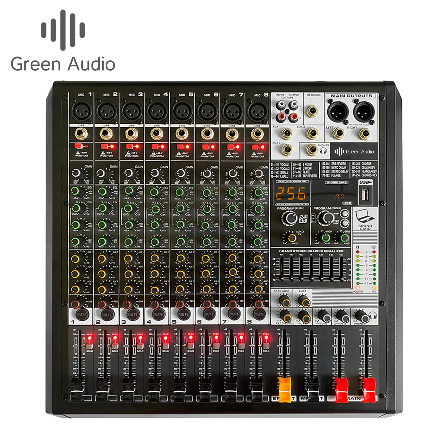 GAX-MD8 Pro 8 채널 DJ 컨트롤러, 256 DSP 리버브 효과, BT 5.0, USB 오디오 사운드 카드 및 믹서, 녹음 콘덴서 마이크