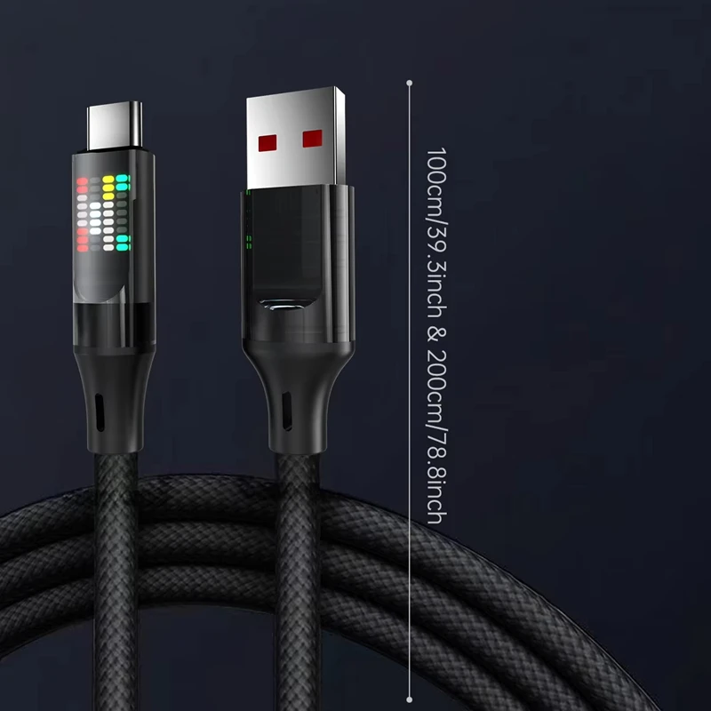 120W USB C to Type C 케이블, LED 조명이 있는 초고속 충전 케이블, 화웨이, 오포, 비보용 USB A to Type-C 데이터 케이블