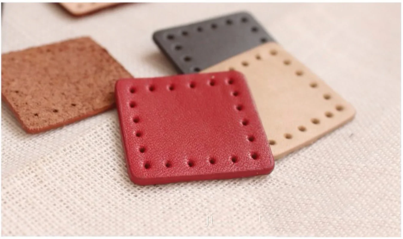 2PCS 2.8*2.8cm Genuine Leather Square Zipper Tail Hand Accessory DIY Luggage Leather Parts Zipper Decorative Tail Piece