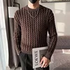 High Quality Striped Jacquard Sweater Men Winter Thicken Warm Round Neck Knit Pullover Casual Business Knitwear Tops Streetwear 3