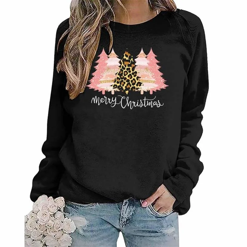 

Christmas Tree Print Vintage Women Fashion Hoodies Streetwear Sweatshirts Oversized Loose Pullover Girl Winter Tops