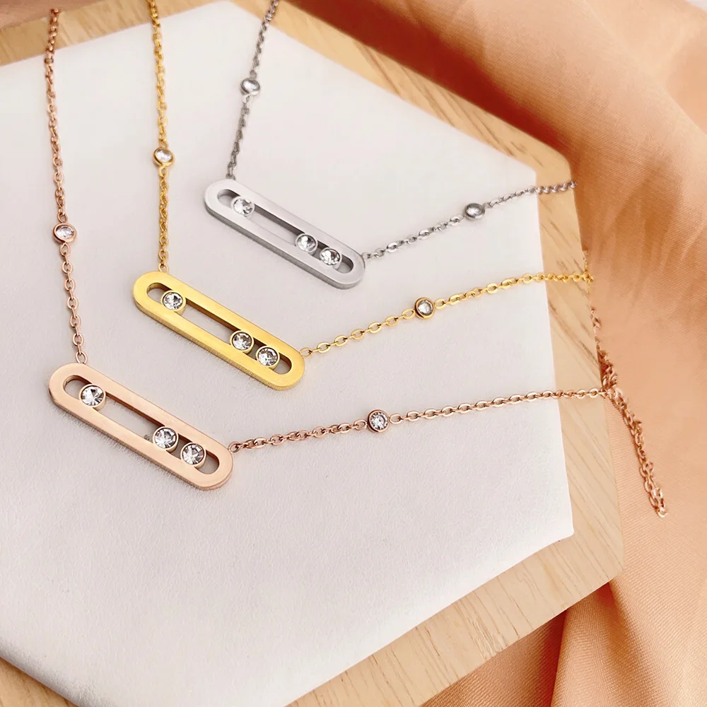 

2024 New Fashion Gold Color Stainless Steel Necklace For Women Engrave Rectangular Stone Pendant Date Necklaces Jewelry Gifts