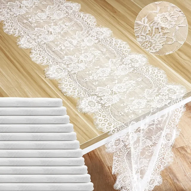 Lot de 6 chemins de table en dentelle blanche 30CMX300CM, chemin de table rustique avec broderie florale de roses pour la décoration de table de mariage ou de fête 1