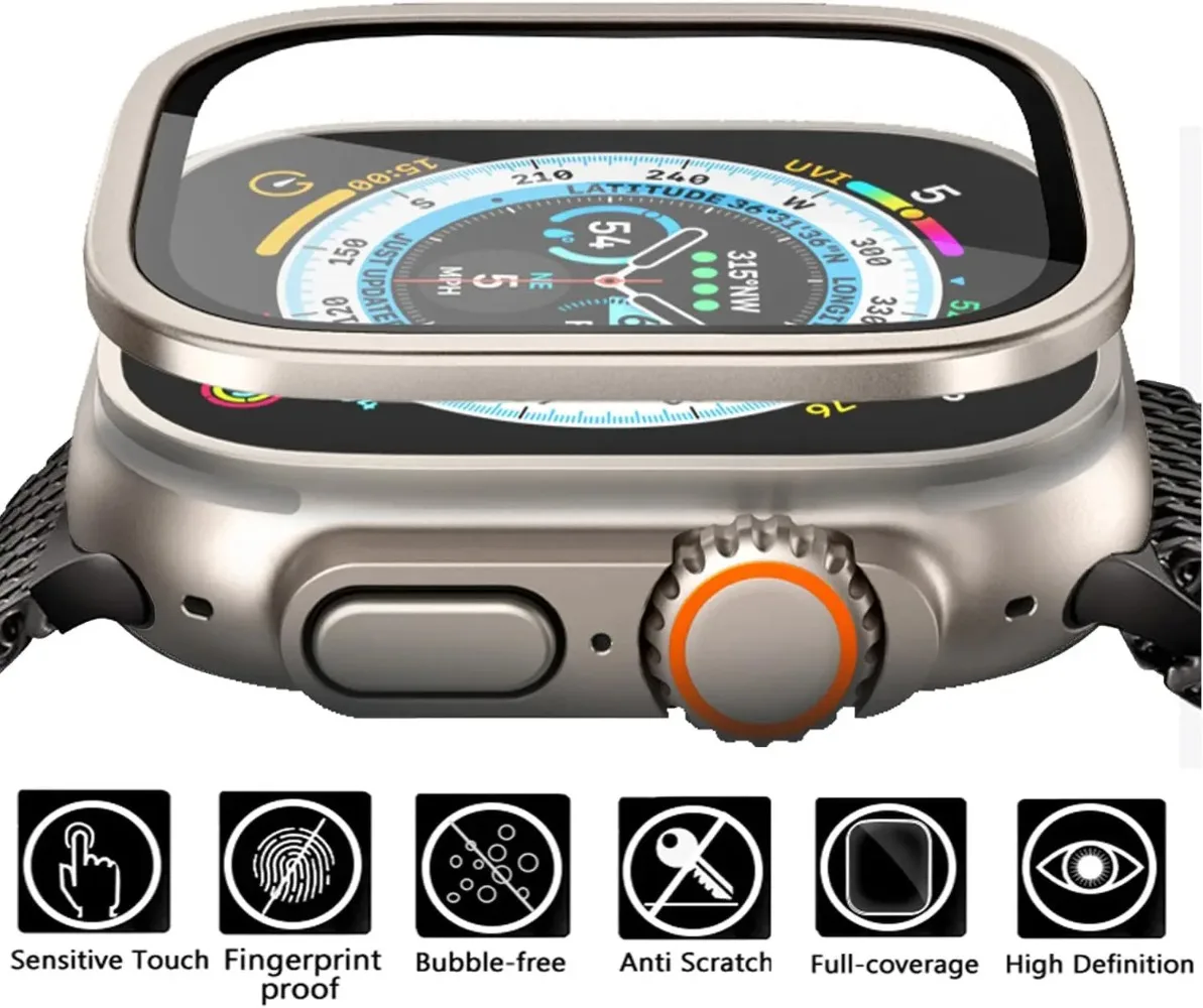 Premium Tempered Glass Screen Protector with Titanium Frame for Apple Watch Ultra 49mm - Anti-Scratch Film