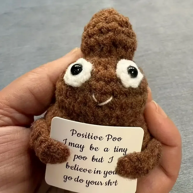 Niedliche Häkelpuppe mit positivem Kot, kreatives gestricktes Dekor, emotionale Unterstützung, positive Nachrichtenkarte, Neujahrs-Geburtstagsgeschenk