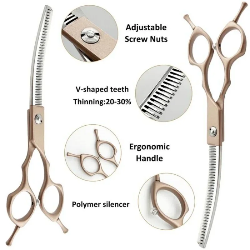 Dog Grooming Scissors Curved Chunkers Shears Stainless Steel Dog Grooming Cat Curved Scissor Light Weight Special Designed Pet Grooming Supply