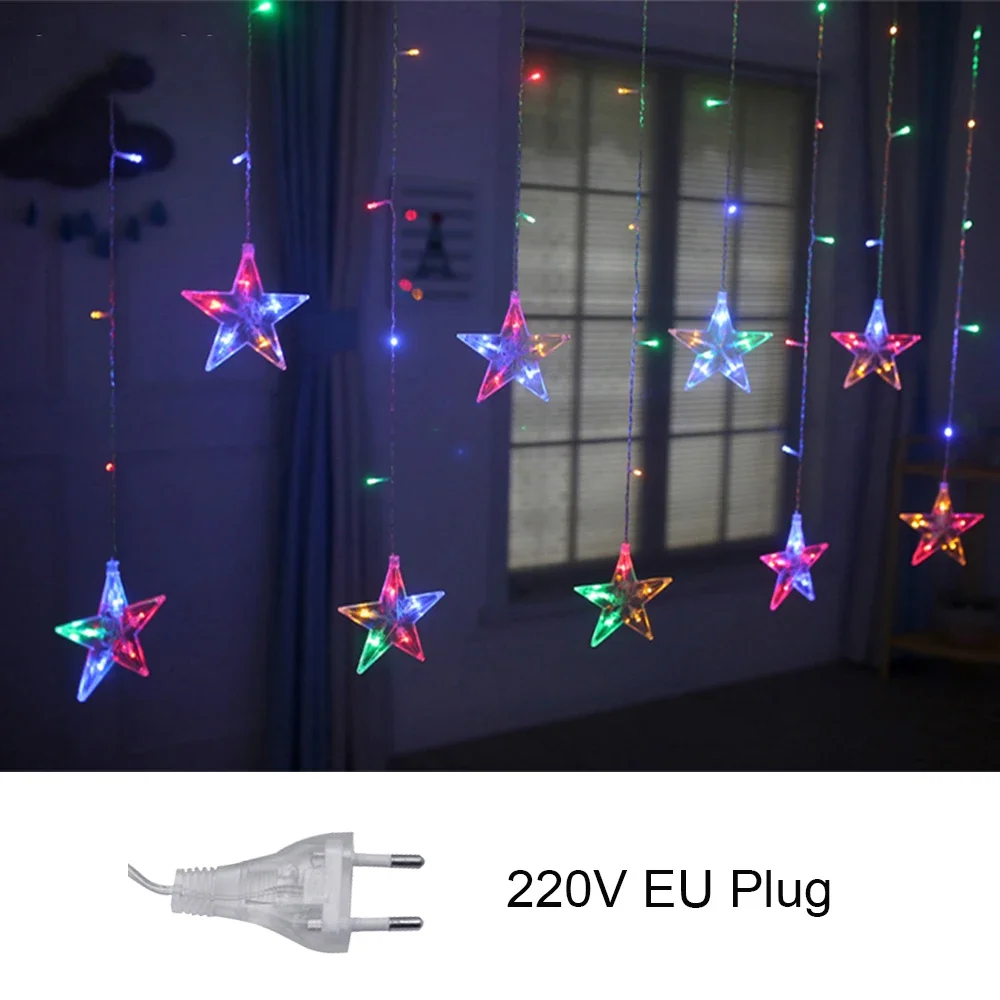Guirnalda de luces LED con forma de estrella para Navidad, cortina de luces de hadas de 2,5 m para exteriores, interiores, dormitorio, hogar, fiesta, decoración de Ramadán 2023