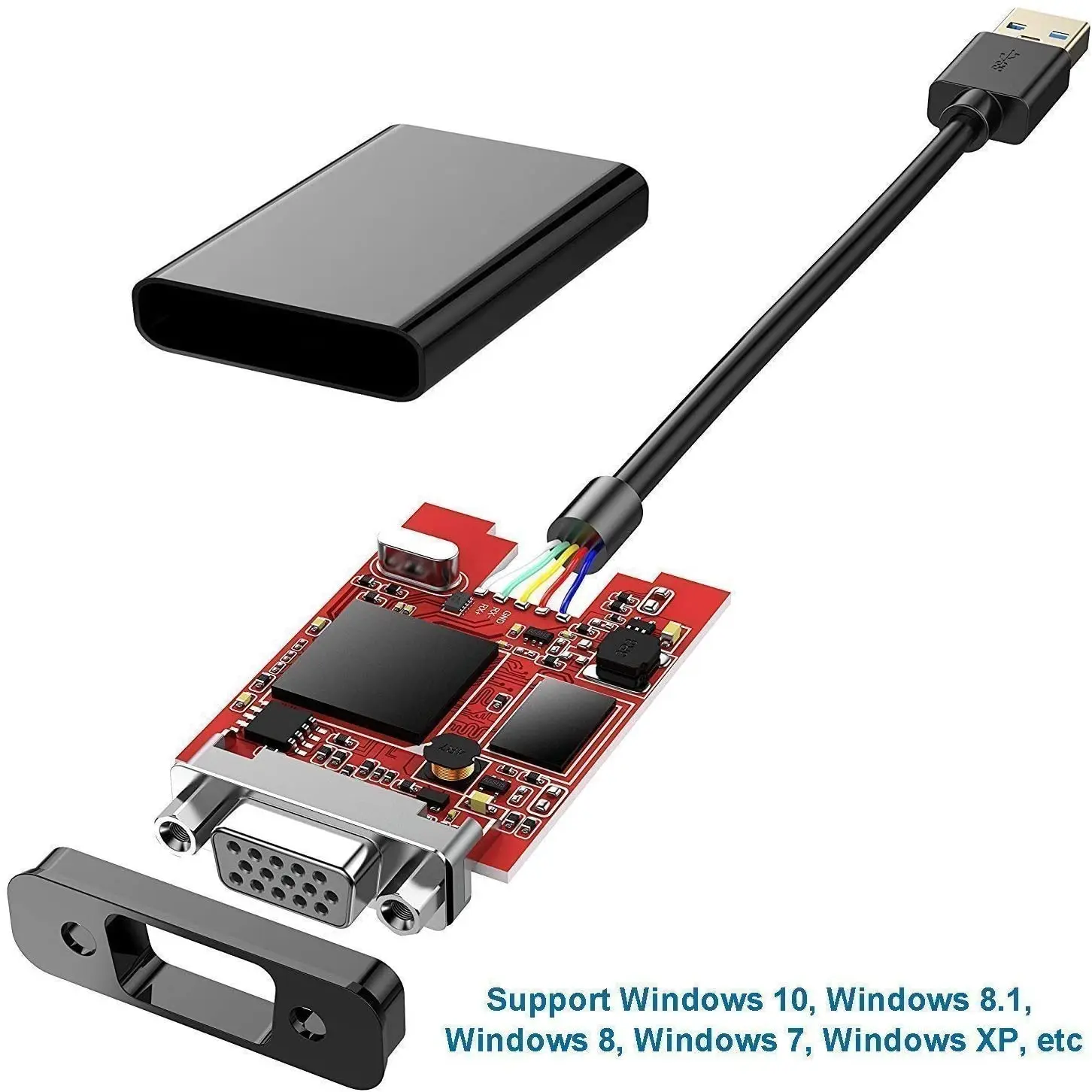 New USB To VGA Adapter Male-Female Multi-Display 1080p Audio Video Converter- PC Laptop Windows 7/8/10 Computer Components