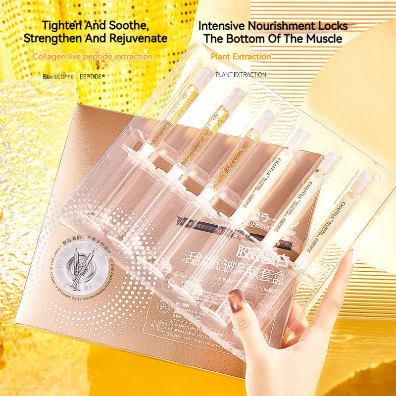 Gold Facial Essence Set Box Can Absorb Collagen Active Peptide Anti-Wrinkle Eliminate Dullness Lighten Fine Lines Skin Care