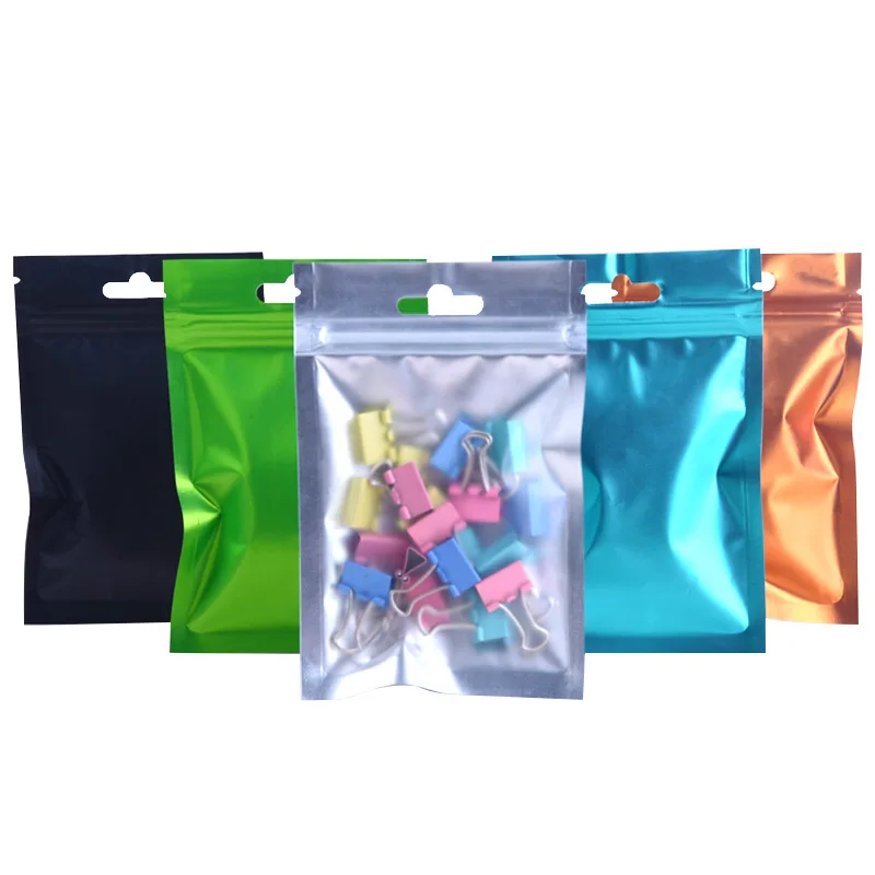 

100pcs Matte Blue Orange Green Black Translucent Smell Proof Flat Pouches Zip Lock Aluminum Foil Package Bags with Hang Hole