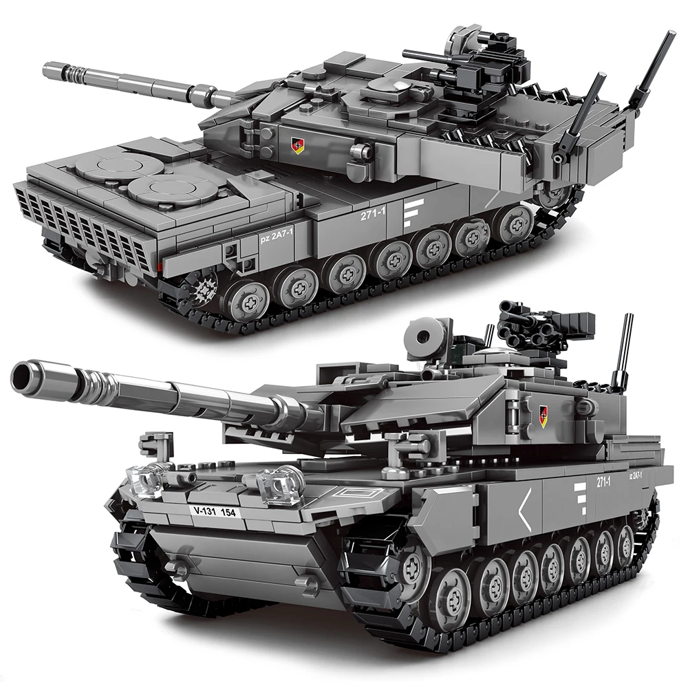 

Military Series Main Battle Tank M1A2 T-14 Challenger Leopard 2A7+ Building Blocks WW2 Soldiers Army Bricks Toys For Children